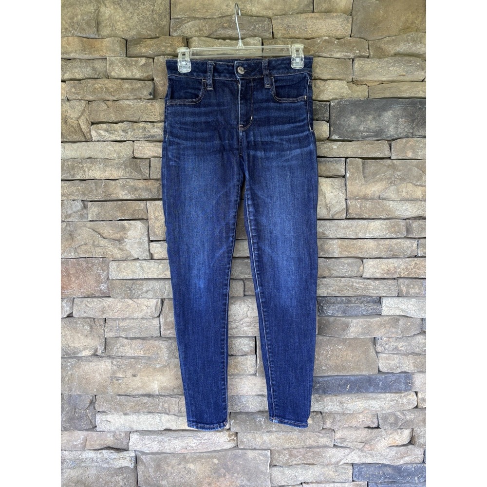 American Eagle Womens Jeans 0 Short Blue Hi Rise Jegging Super‎ Stretch Dark
